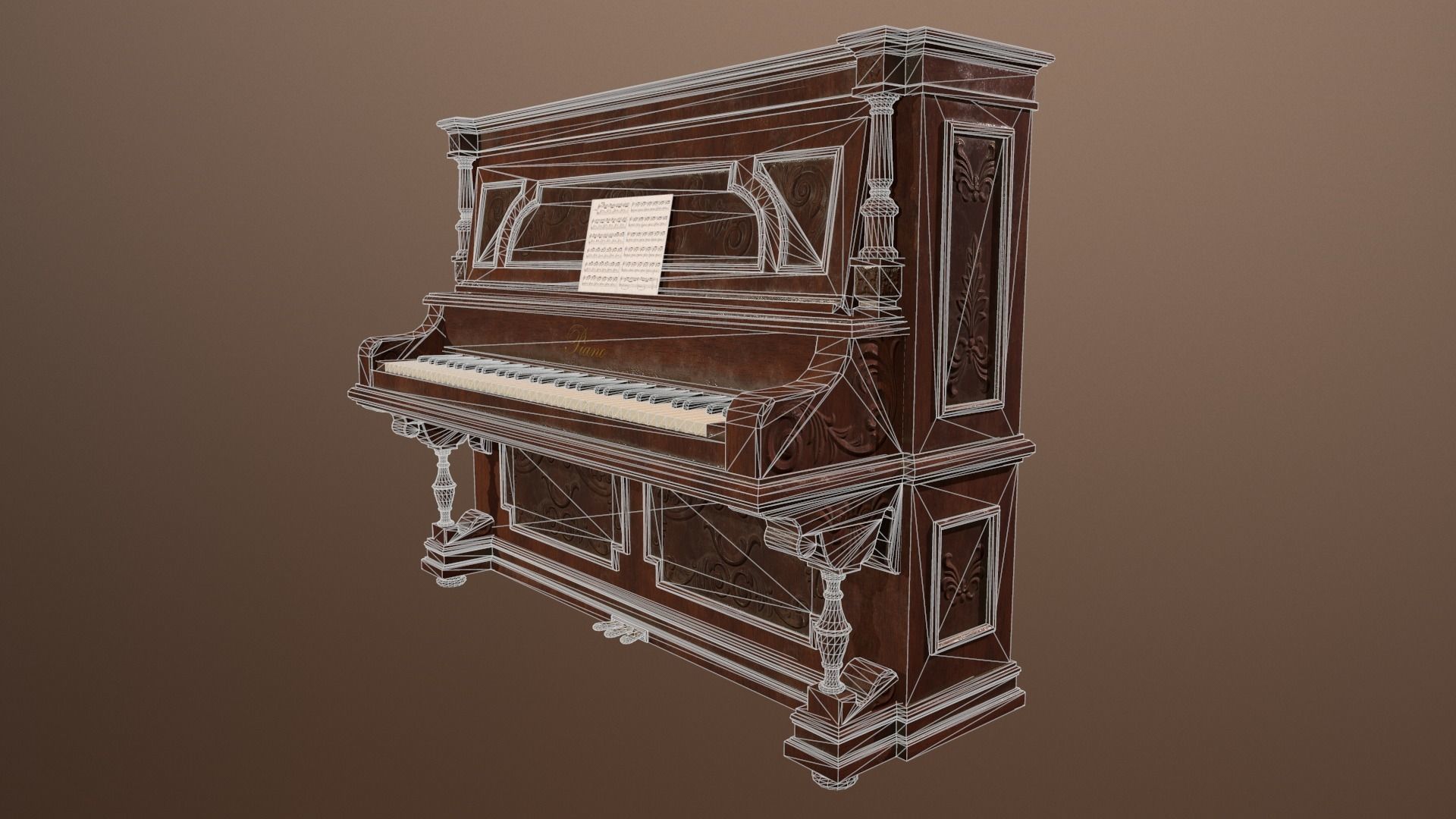 Antique Piano -PBR Game Ready 3D Low-poly 3D model_8
