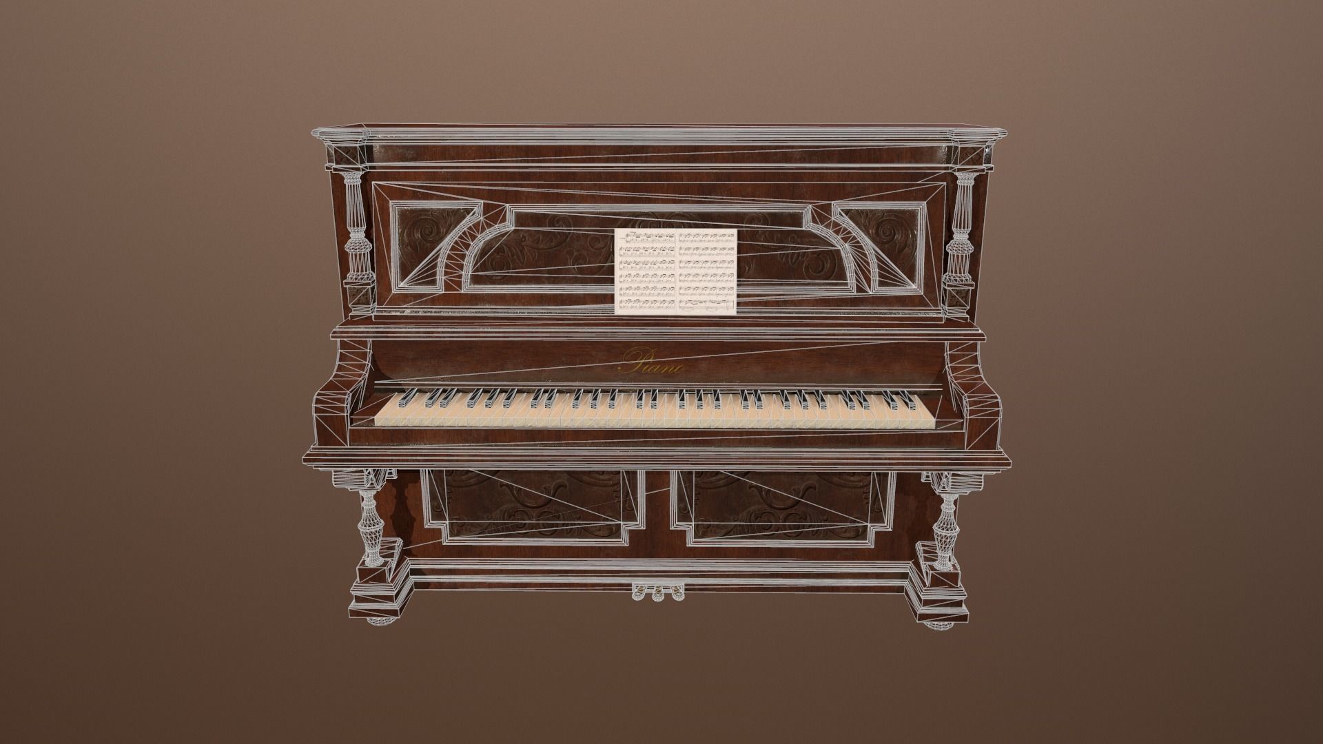 Antique Piano -PBR Game Ready 3D Low-poly 3D model_7
