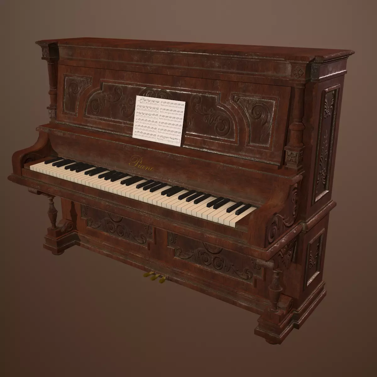 Antique Piano -PBR Game Ready 3D Low-poly 3D model_0