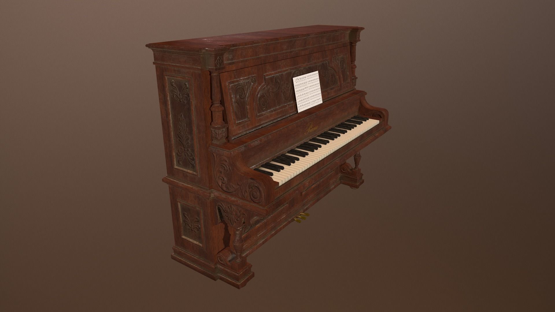 Antique Piano -PBR Game Ready 3D Low-poly 3D model_5