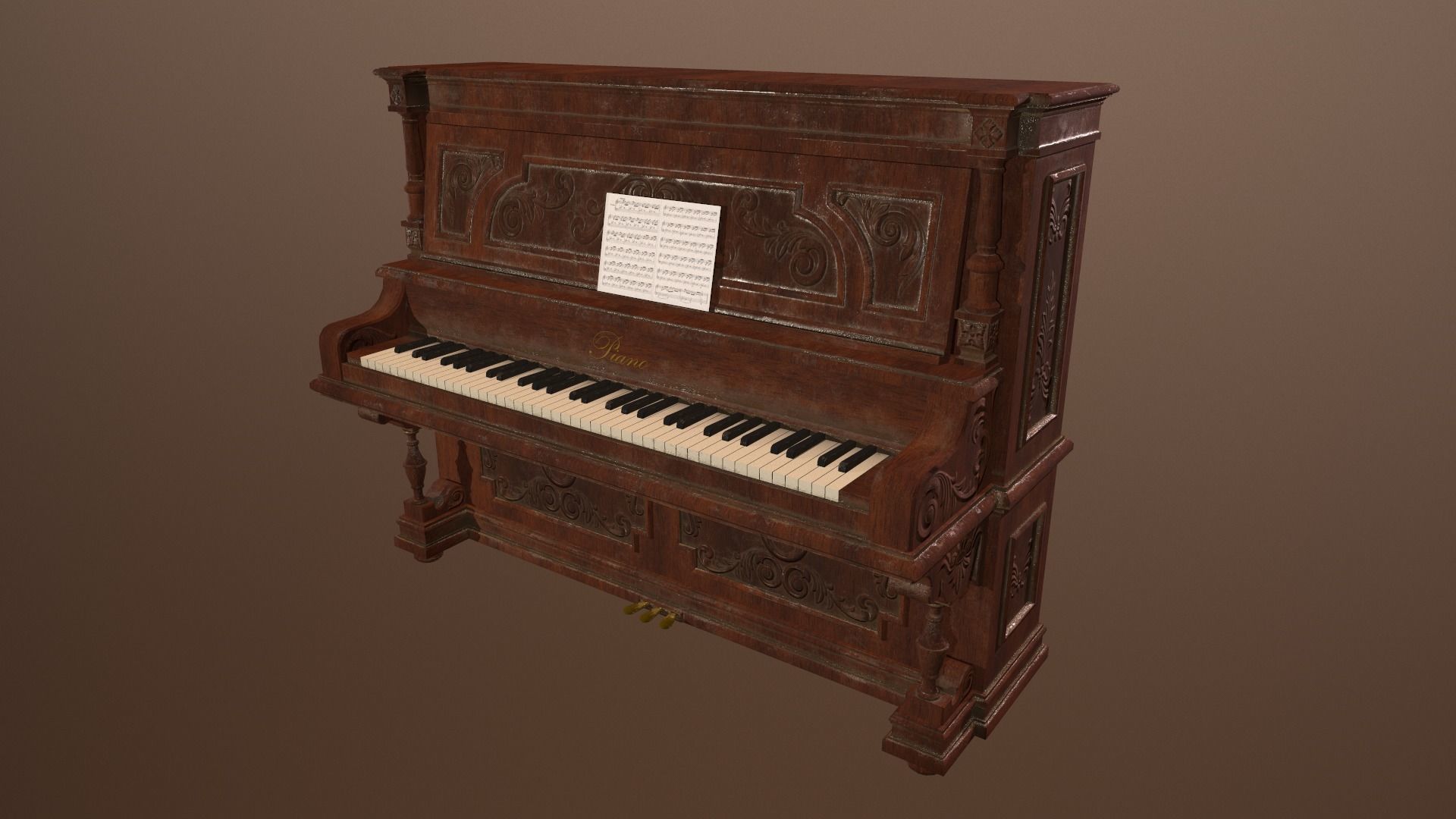 Antique Piano -PBR Game Ready 3D Low-poly 3D model_1