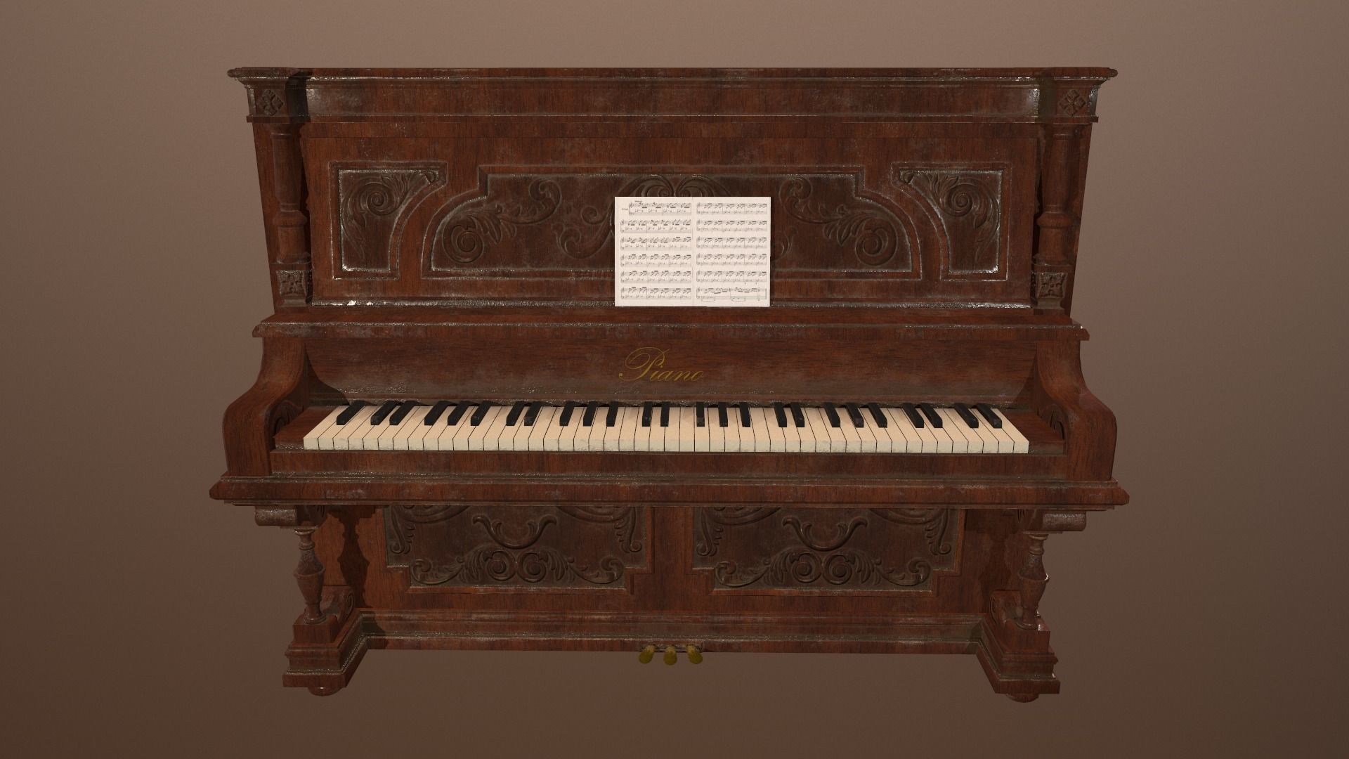 Antique Piano -PBR Game Ready 3D Low-poly 3D model_6