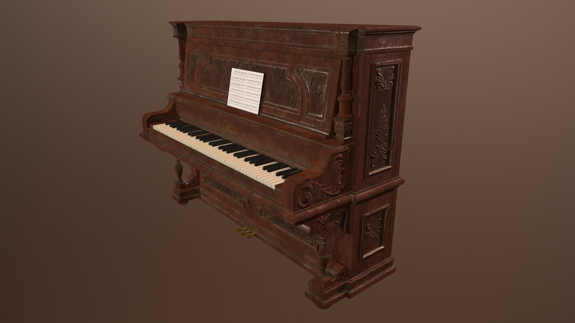 Antique Piano -PBR Game Ready 3D Low-poly 3D model_2