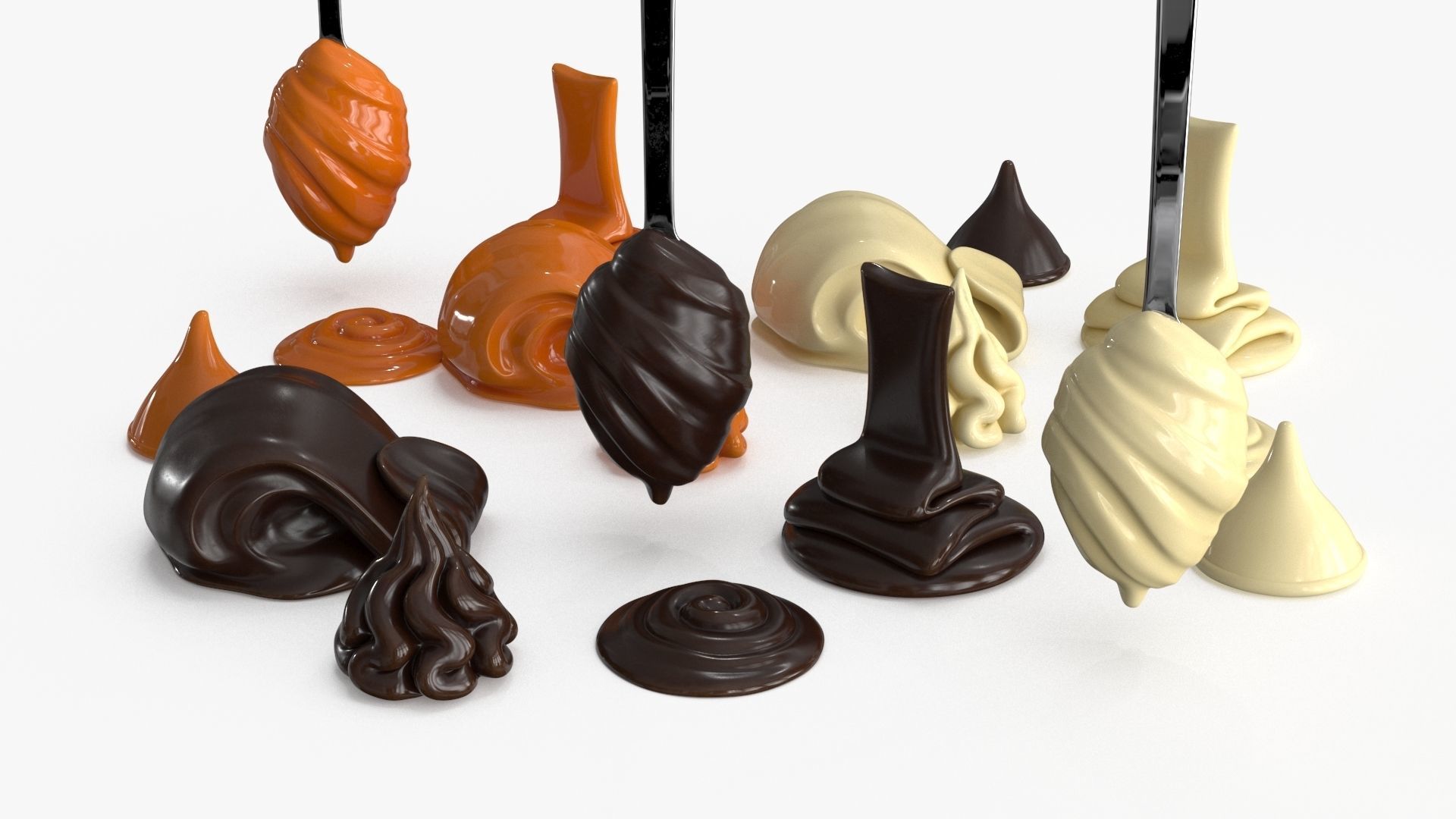 Chocolate Caramel Cream Whipped Splash Collection Low-poly 3D model_9