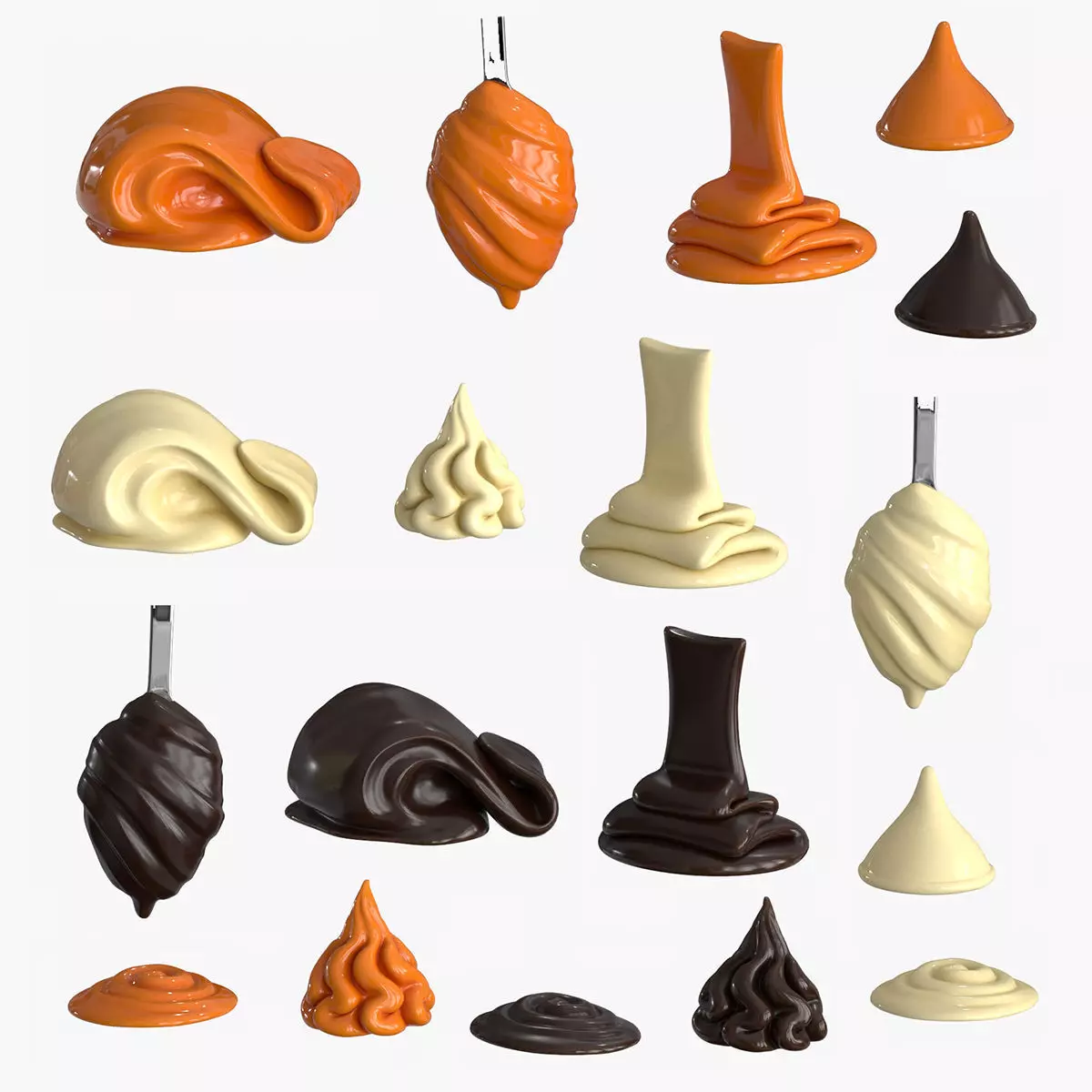Chocolate Caramel Cream Whipped Splash Collection Low-poly 3D model_0