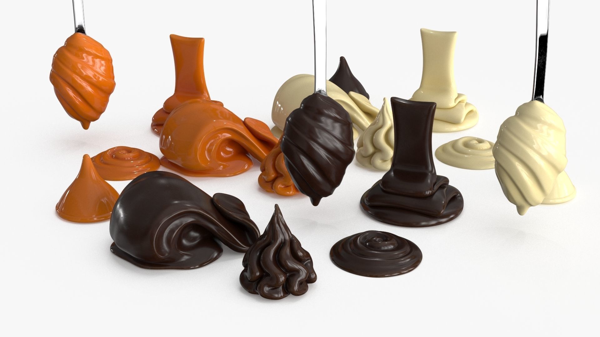 Chocolate Caramel Cream Whipped Splash Collection Low-poly 3D model_16