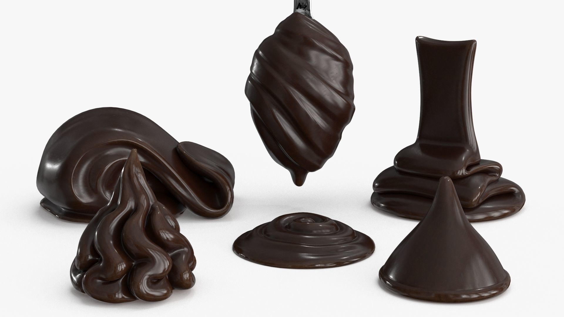 Chocolate Caramel Cream Whipped Splash Collection Low-poly 3D model_4