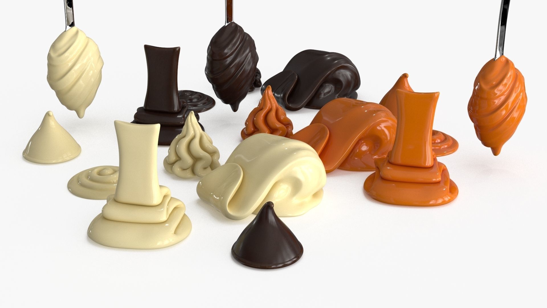 Chocolate Caramel Cream Whipped Splash Collection Low-poly 3D model_12