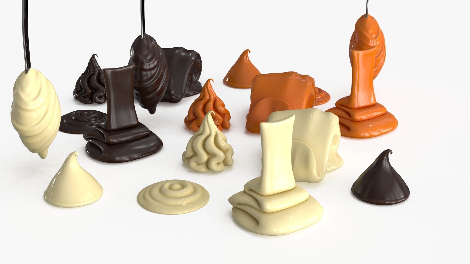 Chocolate Caramel Cream Whipped Splash Collection Low-poly 3D model_11
