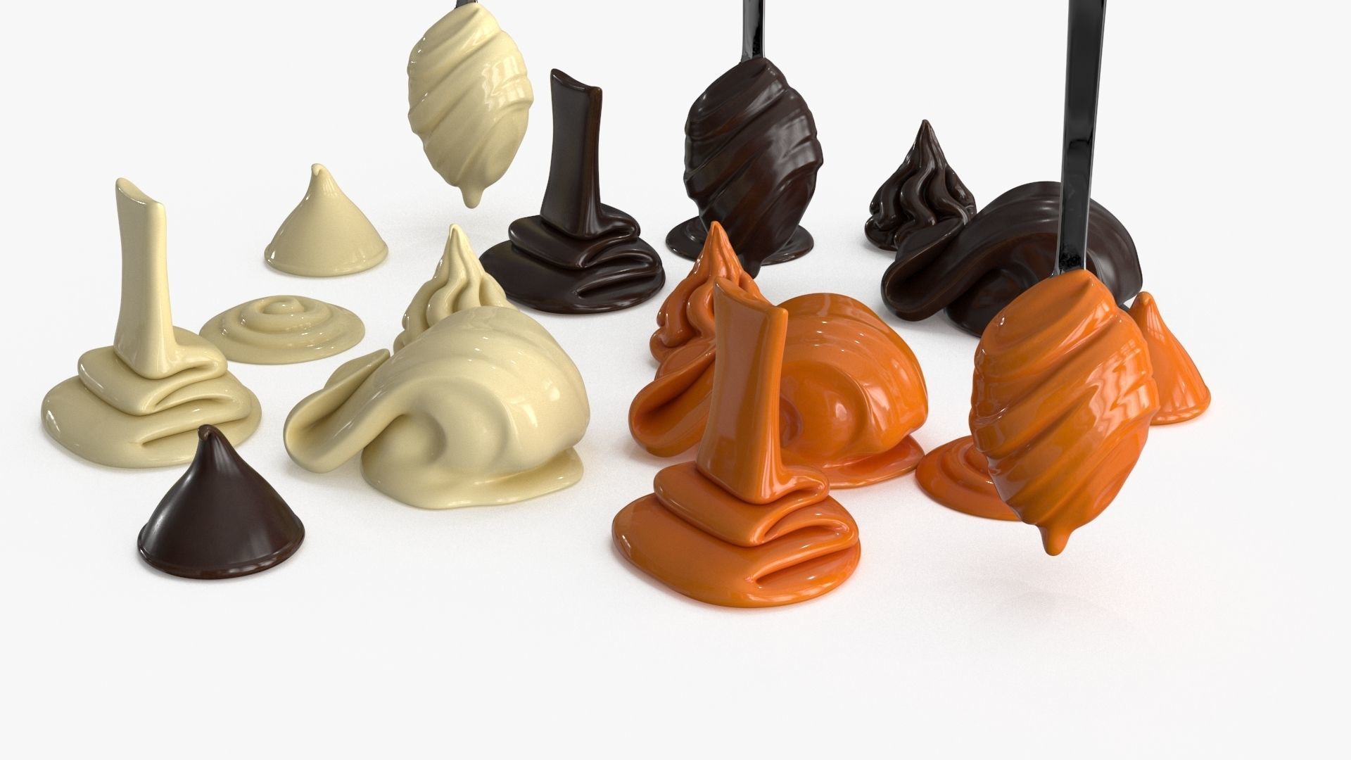 Chocolate Caramel Cream Whipped Splash Collection Low-poly 3D model_13