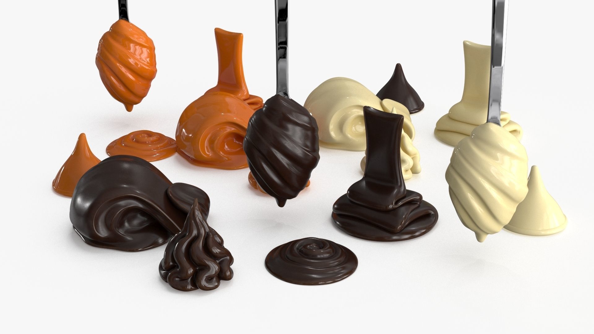 Chocolate Caramel Cream Whipped Splash Collection Low-poly 3D model_2