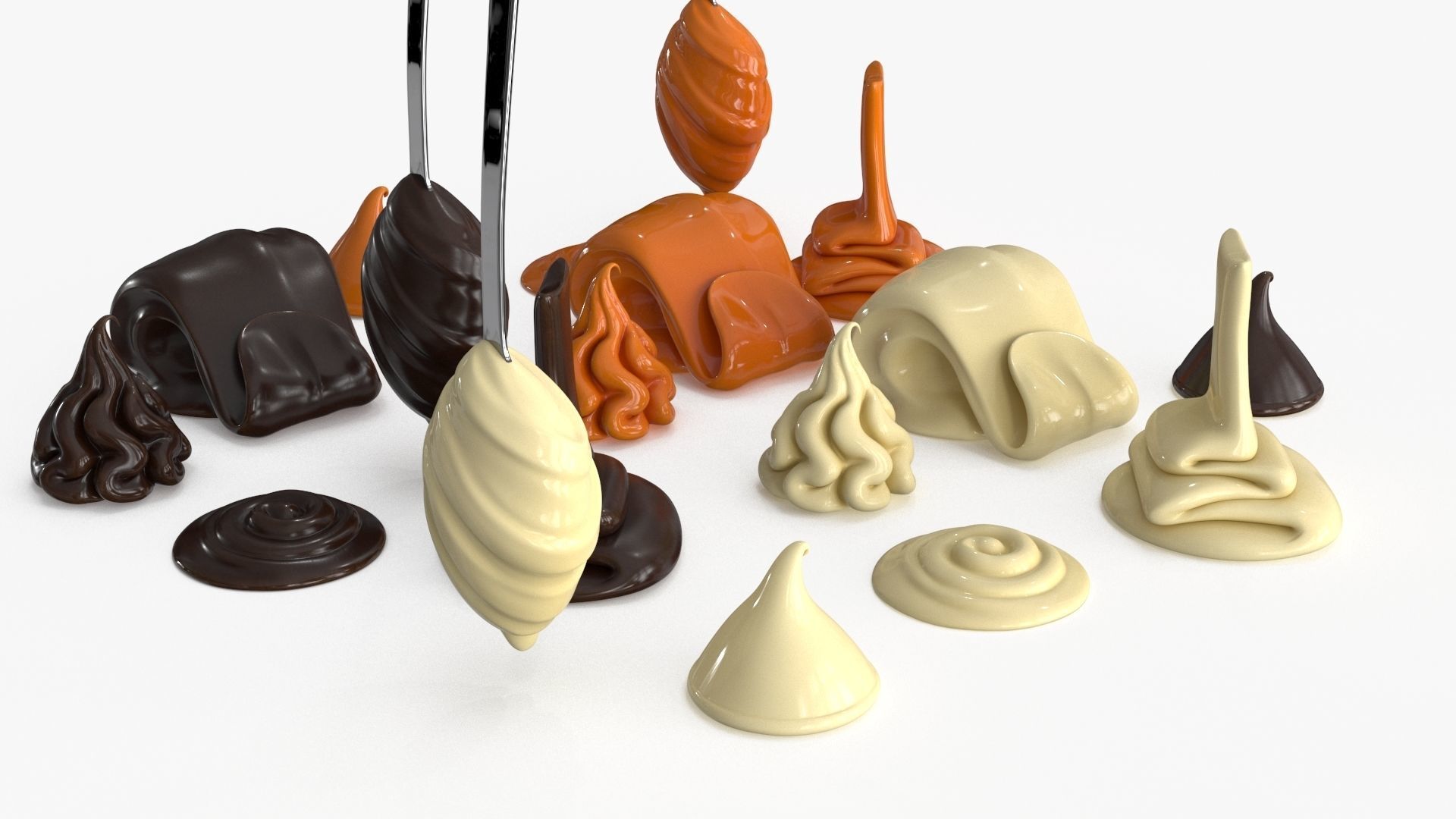 Chocolate Caramel Cream Whipped Splash Collection Low-poly 3D model_10
