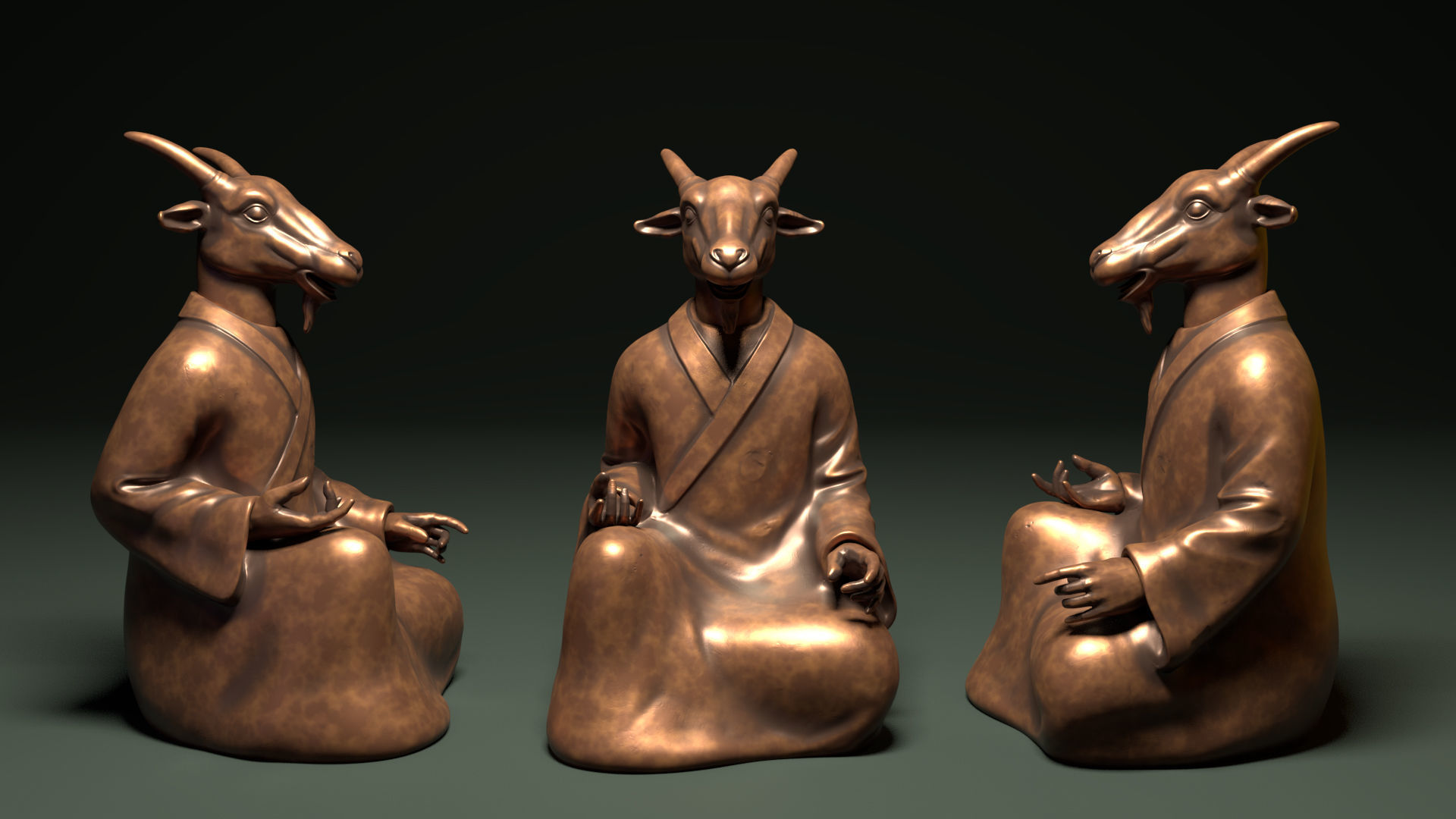 Bronze 12 Zodiac Animals Goat Sculpture Low-poly 3D model_2
