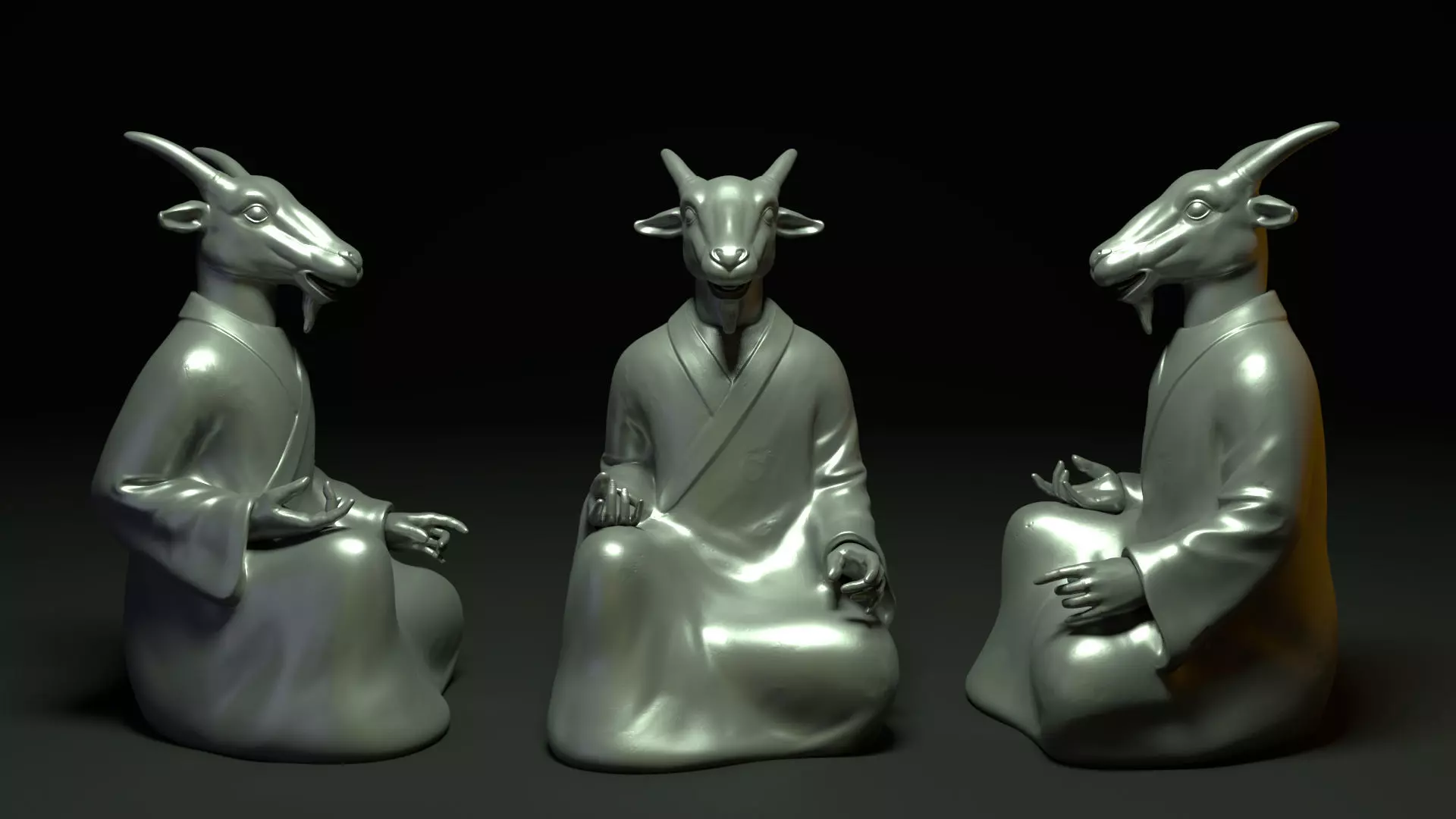 Bronze 12 Zodiac Animals Goat Sculpture Low-poly 3D model_0