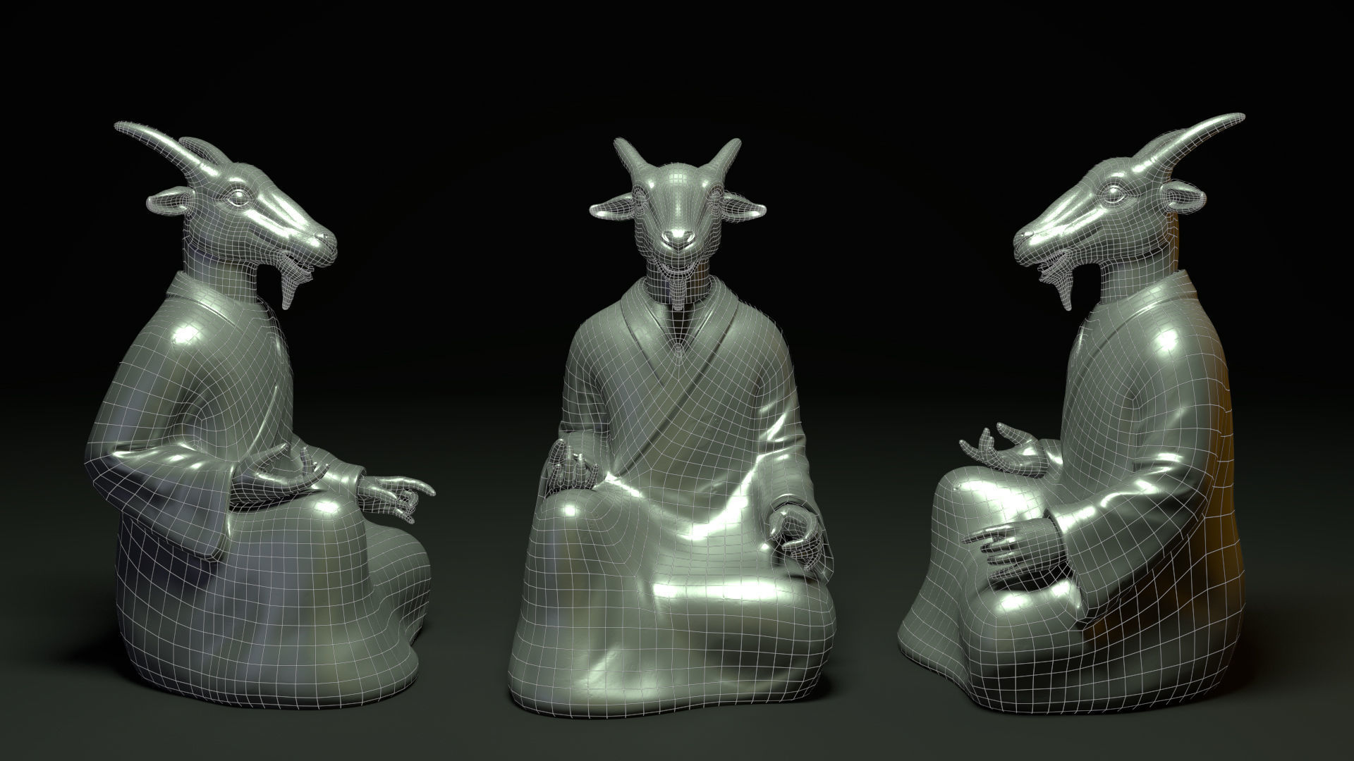 Bronze 12 Zodiac Animals Goat Sculpture Low-poly 3D model_1