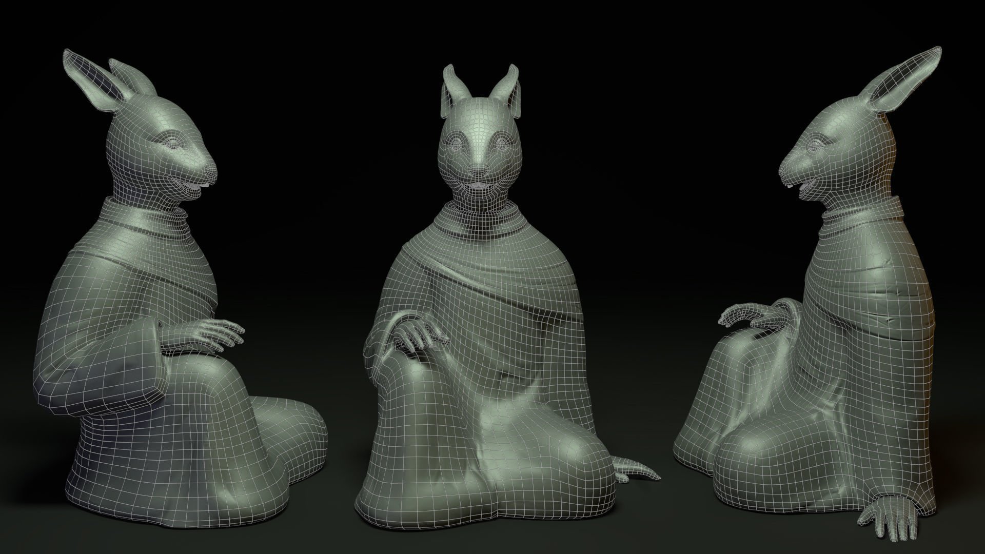 Bronze 12 Zodiac Animals Rabbit Sculpture 3D model_1