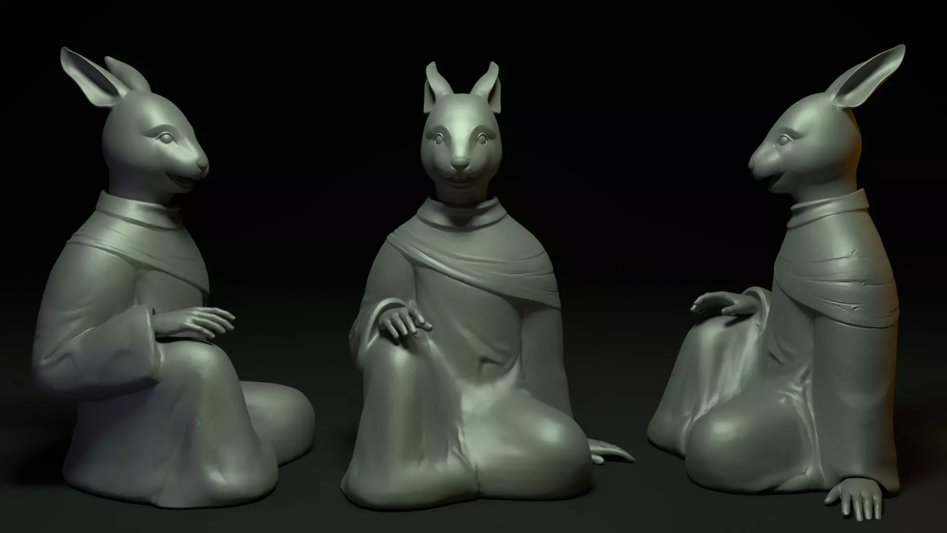 Bronze 12 Zodiac Animals Rabbit Sculpture 3D model_0