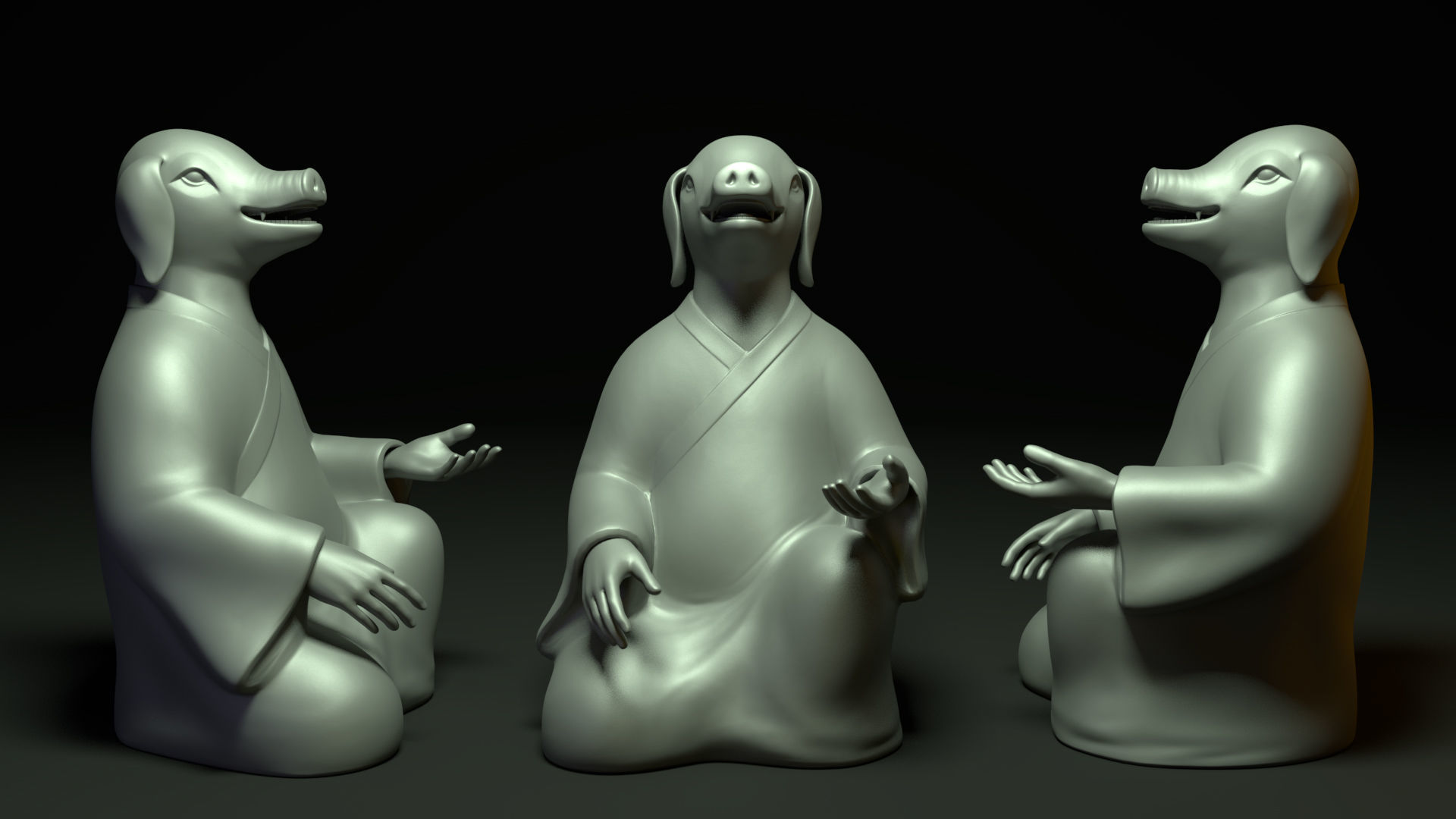 Bronze 12 Zodiac Animals  Pig Sculpture Low-poly 3D model_1