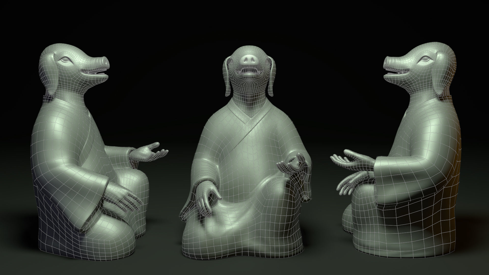 Bronze 12 Zodiac Animals  Pig Sculpture Low-poly 3D model_2