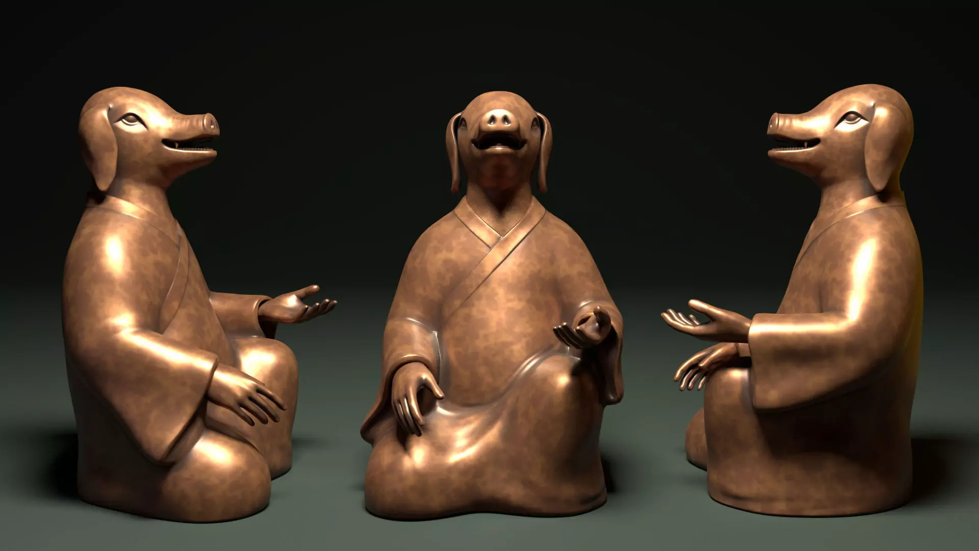 Bronze 12 Zodiac Animals  Pig Sculpture Low-poly 3D model_0