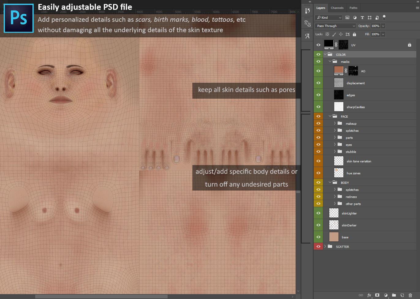 Texture Pack For Female Custom Basemesh 3D model_10