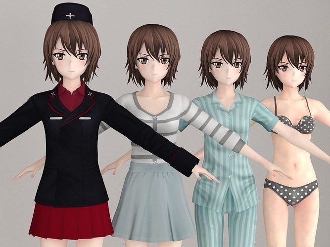 T pose nonrigged model of Maho Nishizumi anime girl 3D model