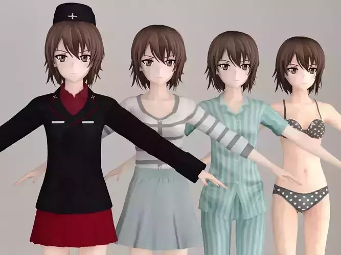 T pose nonrigged model of Maho Nishizumi anime girl 3D model