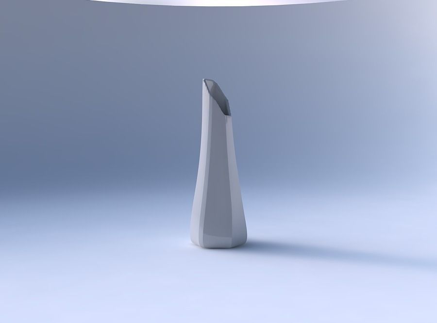 Vase top bent hexagon with fine bands uniform vertical 3D print model_4