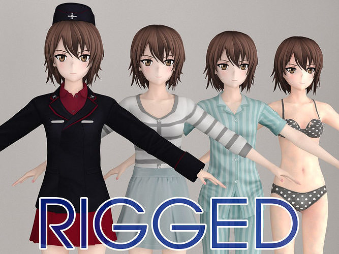 T pose rigged model of Maho Nishizumi anime girl 3D model