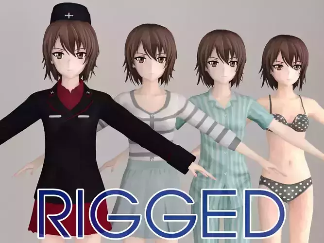 T pose rigged model of Maho Nishizumi anime girl 3D model