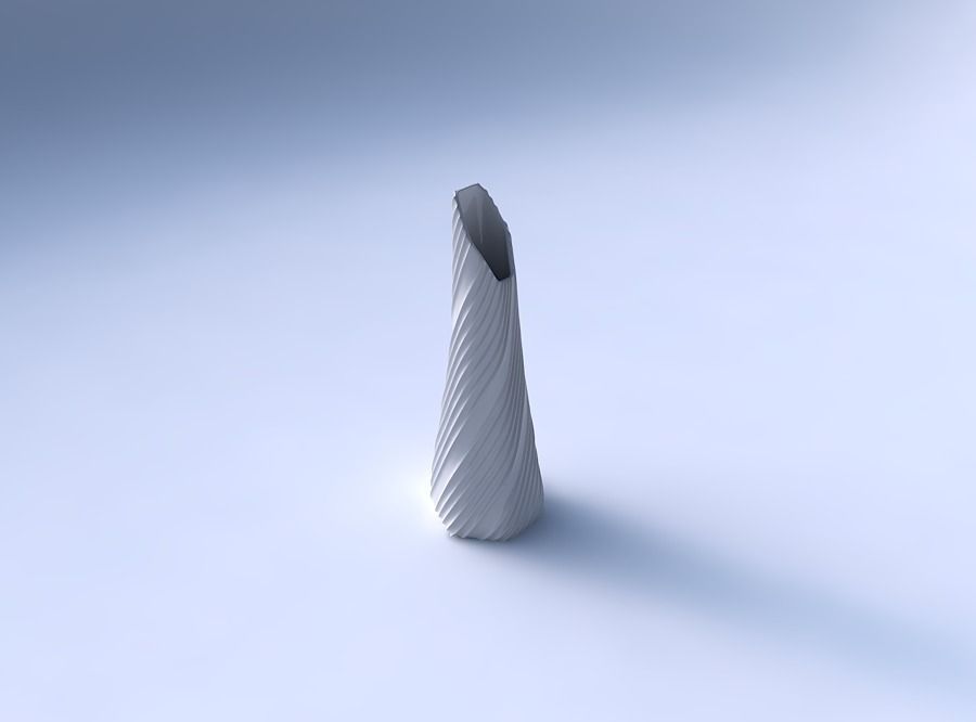 Vase top bent hexagon with flowing extruded lines 3D print model_3