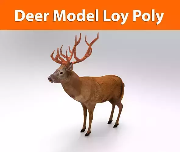 Red Game ready low poly deer model  Low-poly 3D model