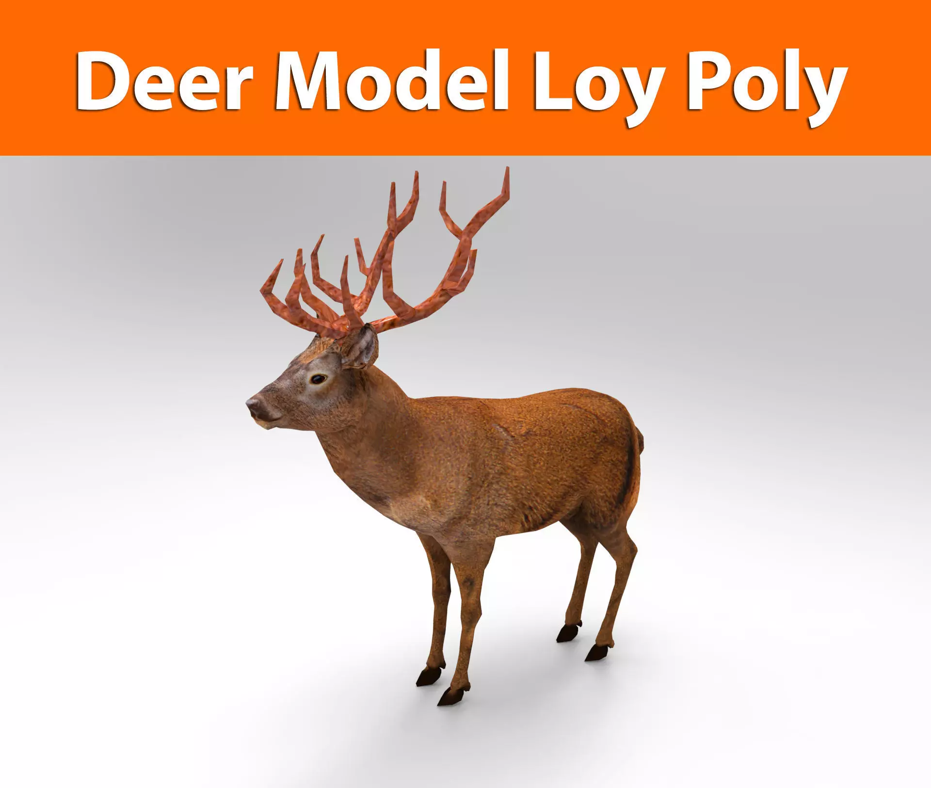Red Game ready low poly deer model  Low-poly 3D model_0