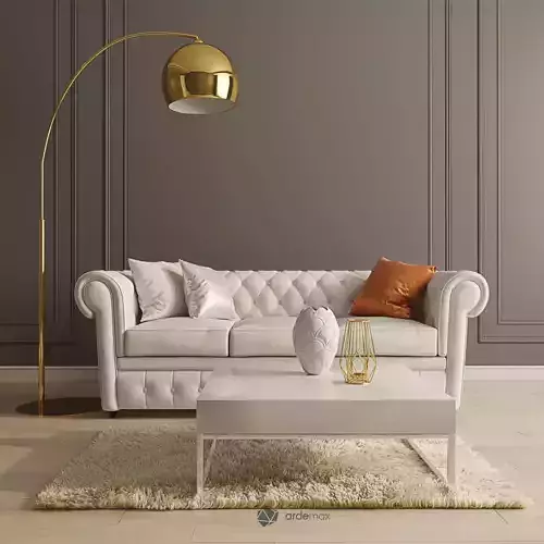 Living set room with sofa and gold lamp