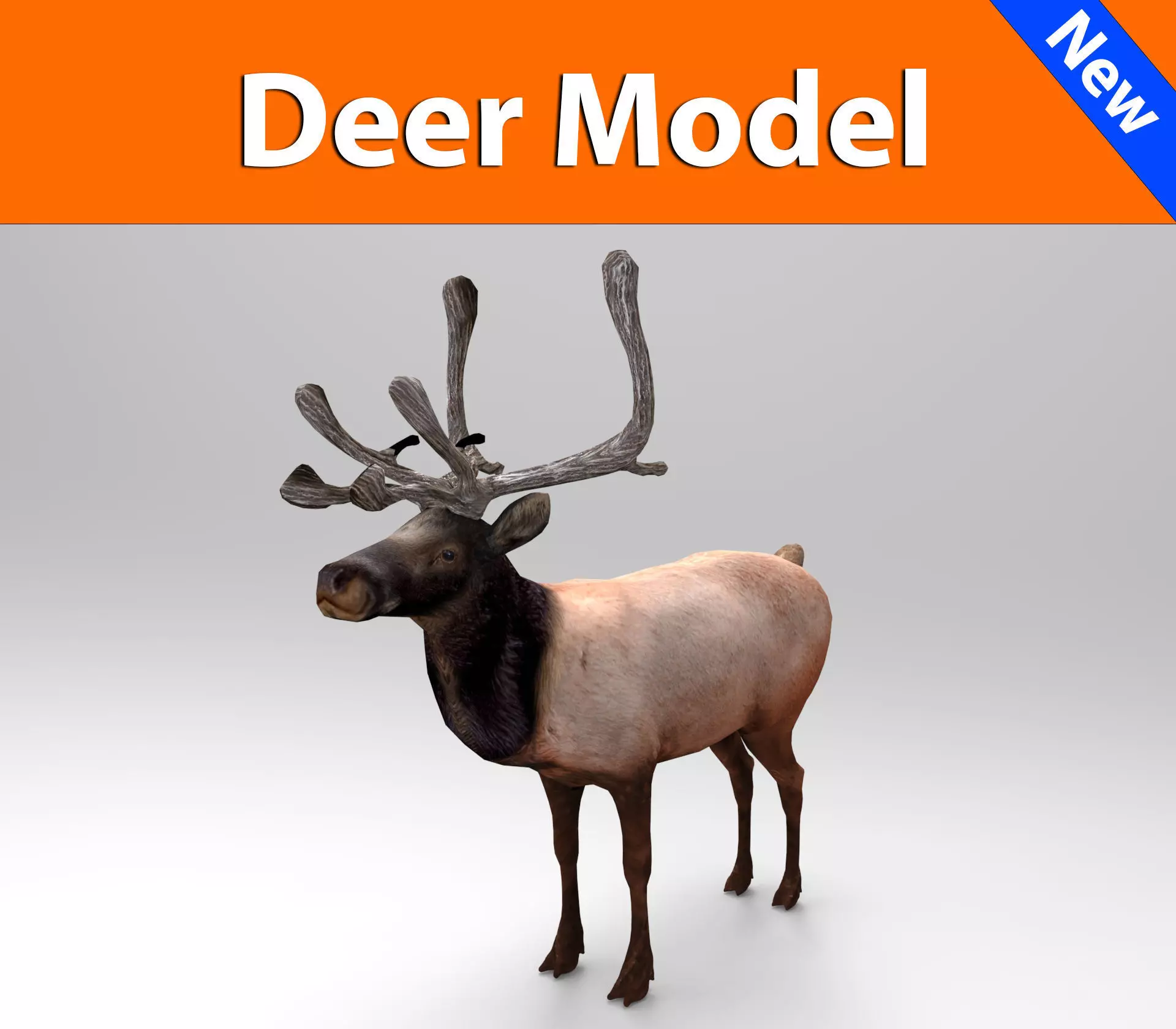 3D Reindeer game ready elk with antlers Low-poly 3D model_0