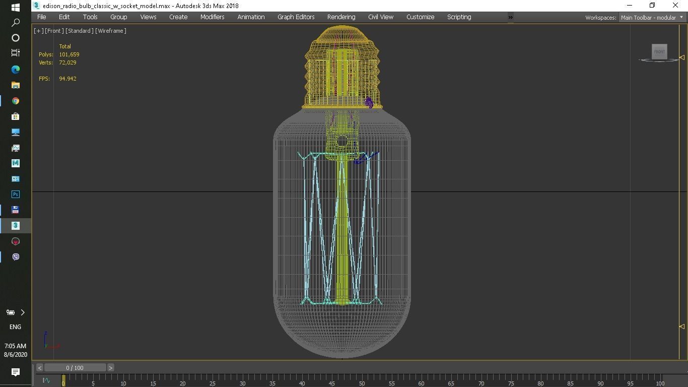 Edison classic radio bulb with soket 3D model_7