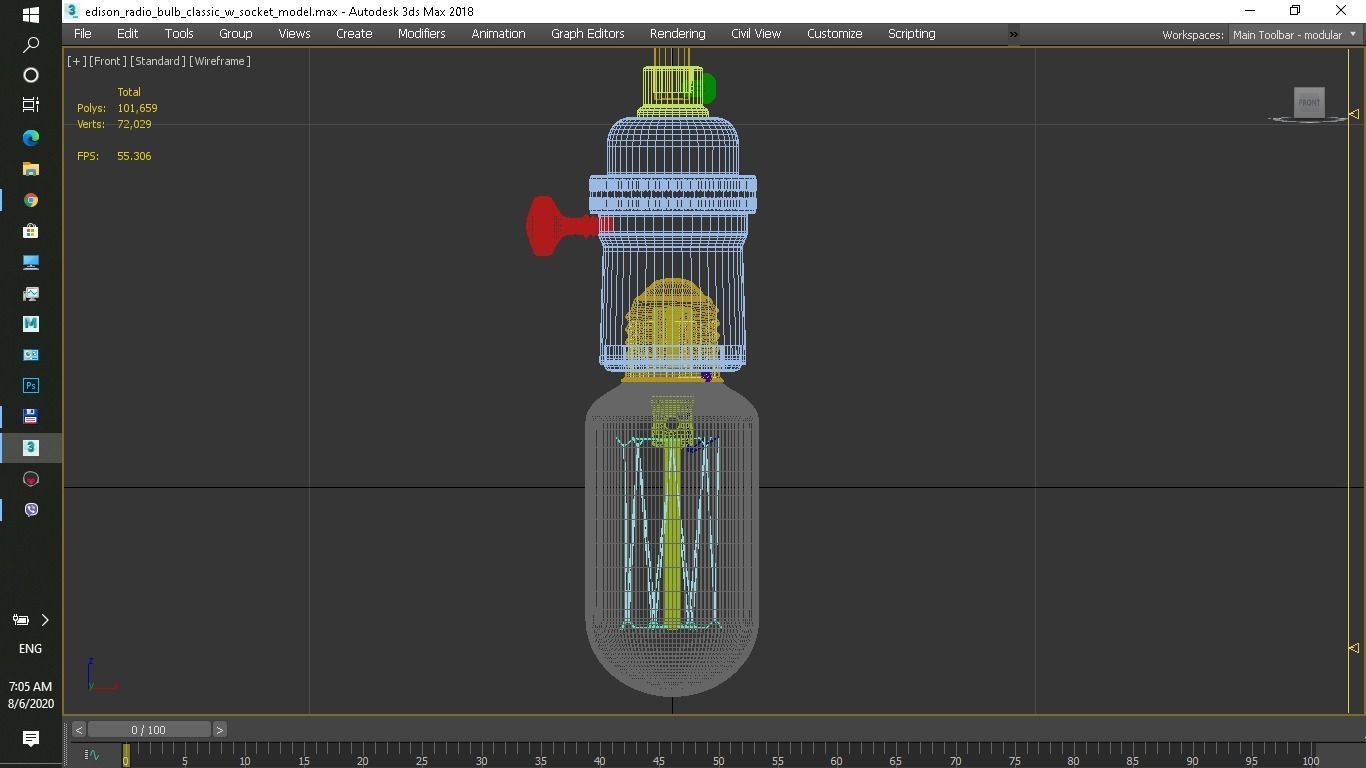 Edison classic radio bulb with soket 3D model_6