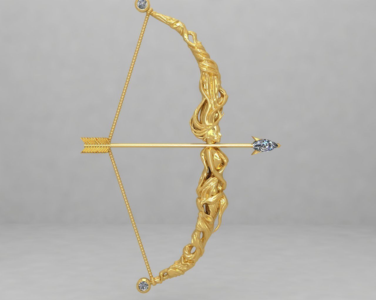 D brooches-5 gold bow and arrow 3D print model_5