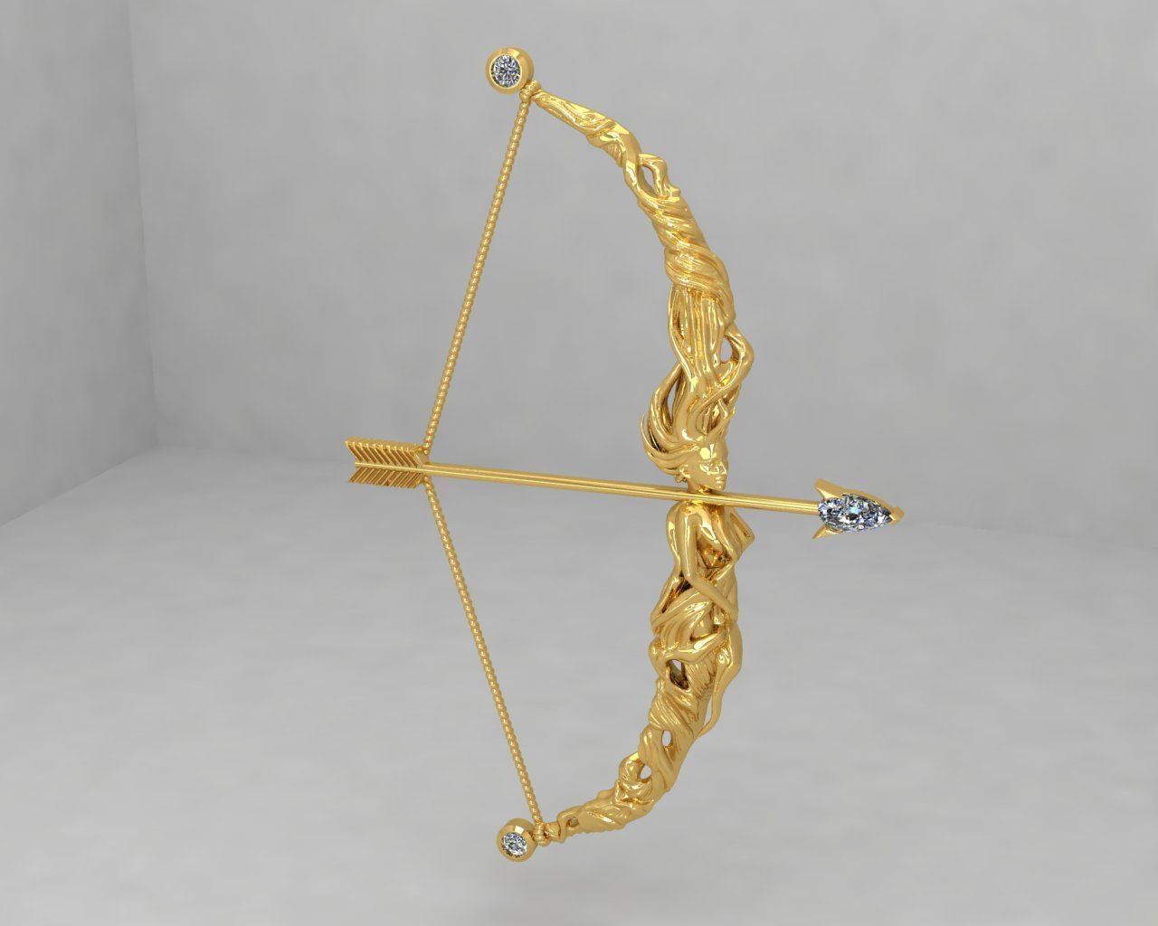 D brooches-5 gold bow and arrow 3D print model_1