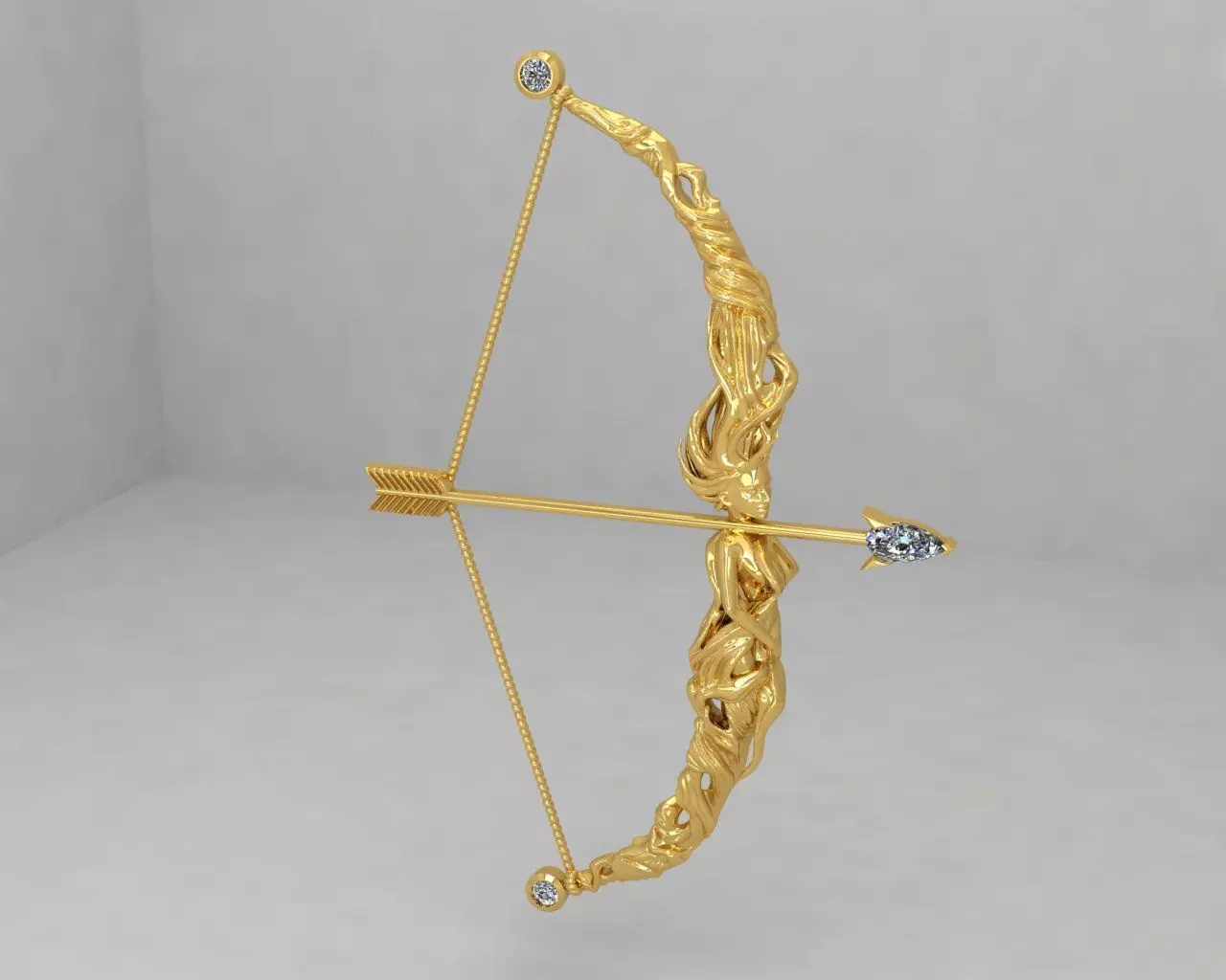 D brooches-5 gold bow and arrow 3D print model_0