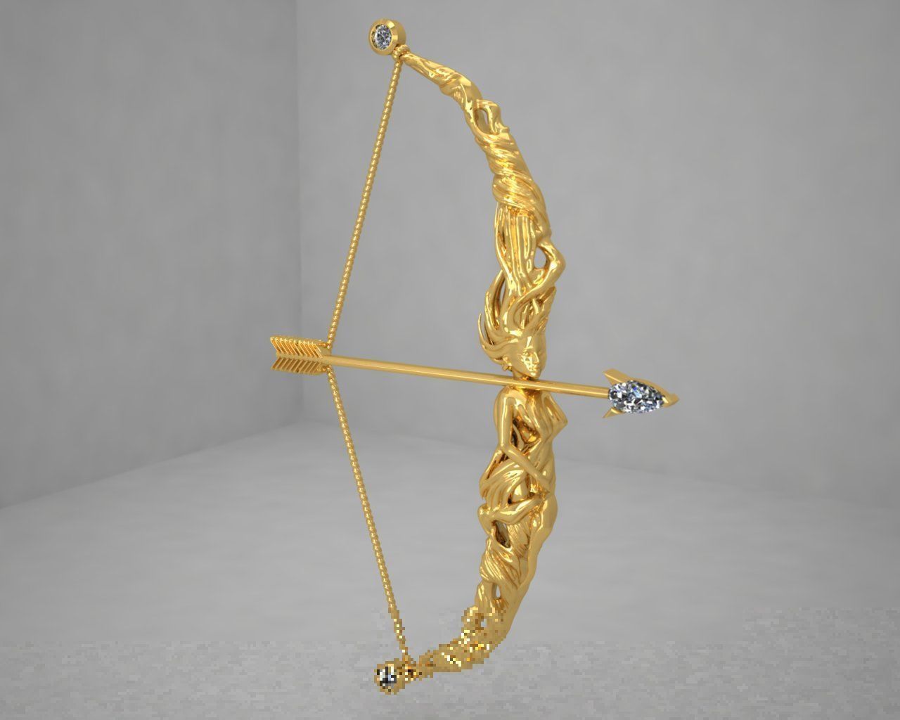 D brooches-5 gold bow and arrow 3D print model_2