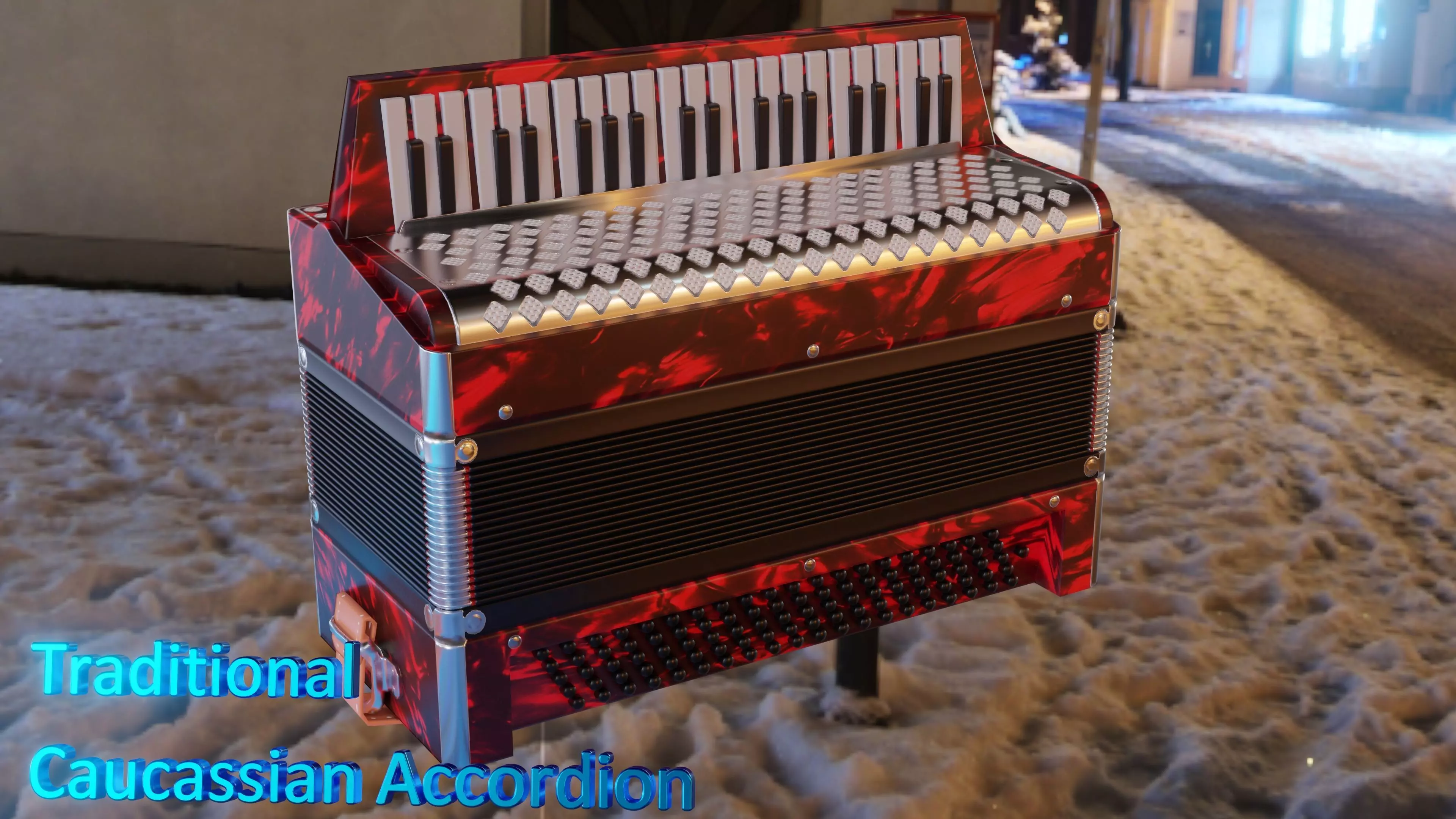 Caucassian Accordion Low-poly 3D model_0