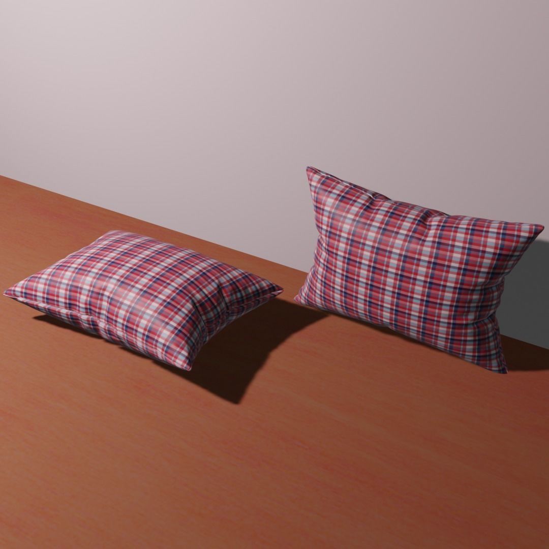 PILLOW 3D MODEL two plaid pillows on table 3D model_2