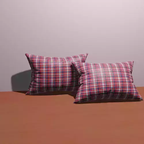 PILLOW 3D MODEL two plaid pillows on table