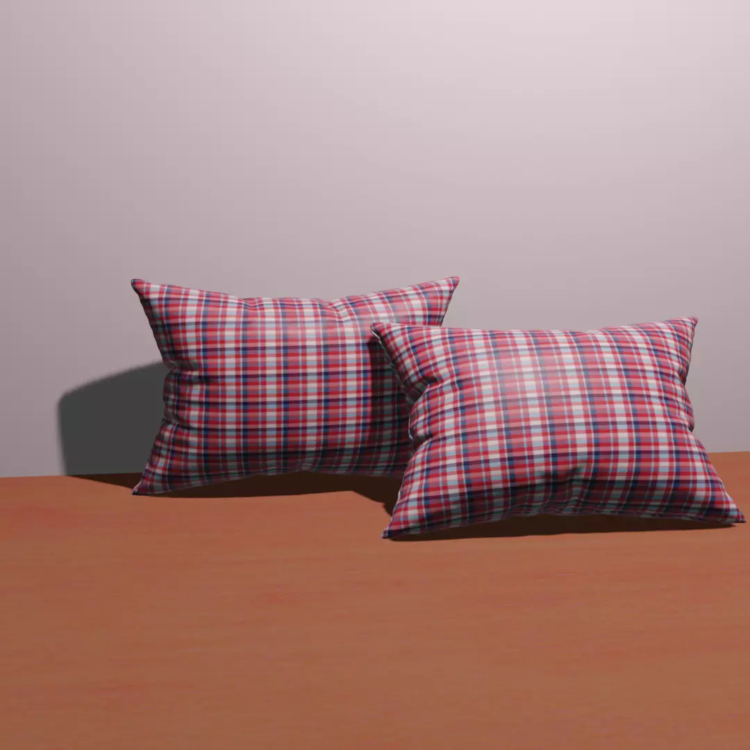 PILLOW 3D MODEL two plaid pillows on table 3D model_0