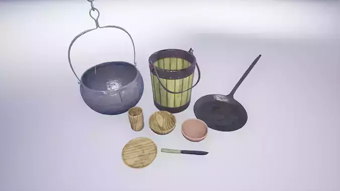 Anglo Saxon Viking Cooking Set Low-poly 3D model