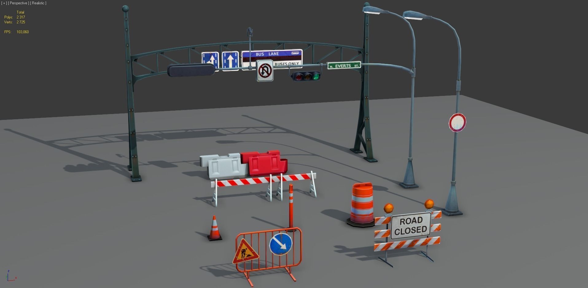 Road Objects pack - low poly Low-poly 3D model_4