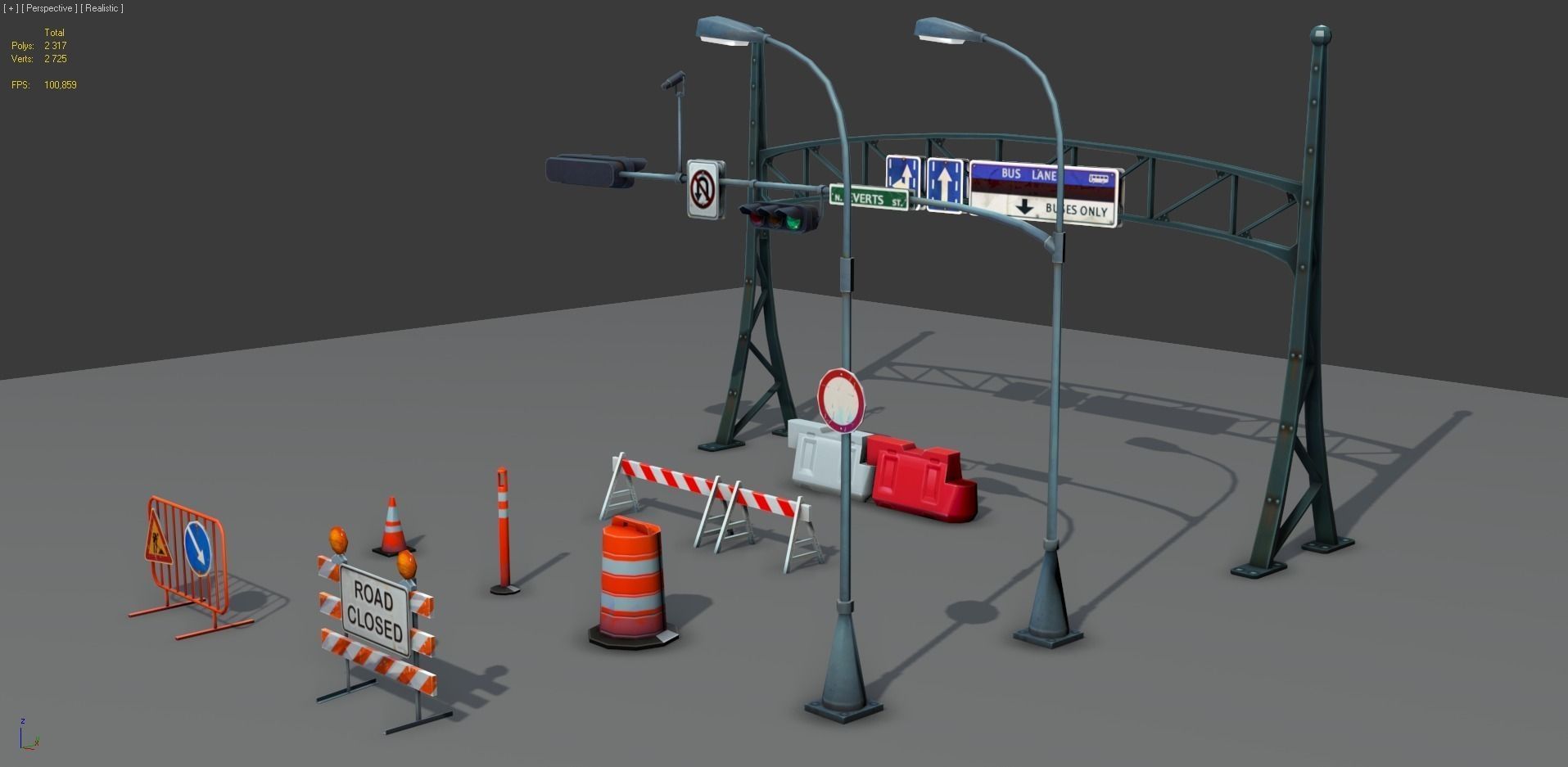 Road Objects pack - low poly Low-poly 3D model_3