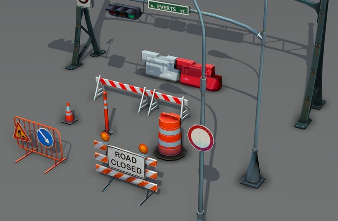 Road Objects pack - low poly Low-poly 3D model
