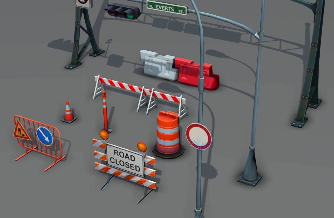 Road Objects pack - low poly Low-poly 3D model_0